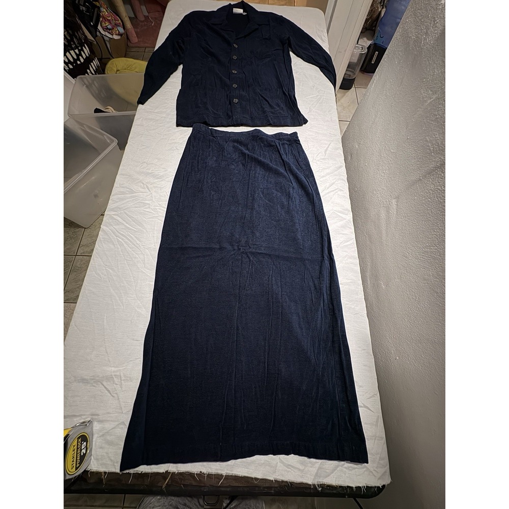Chico's Design Vintage Velvet Texture Skirt Suit Set Navy Blue Size 0 / S